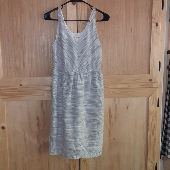 Merona Gray/white fully lined modest linen blend retro dress size 8 - Picture 1 of 3